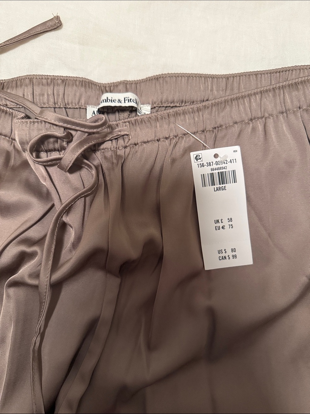 Abercrombie & Fitch women’s Satin Drawstring Pants - Taupe Brown - Picture 2 of 3